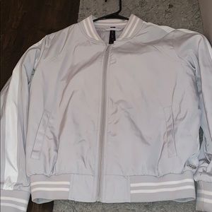 Betsy Johnson gray and white stripped zip up!